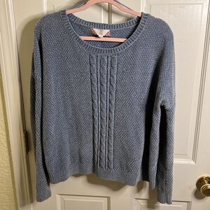 Blue-gray Pink Rose Velvety-Textured Sweater Size Large